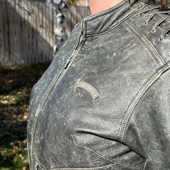 Harley Davidson Vintage Distressed Leather Biker Jacket Size Women’s Medium - Picture 5 of 9